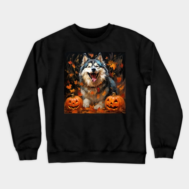 Alaskan Malamute Halloween Crewneck Sweatshirt by NatashaCuteShop